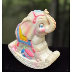 Vintage 1977 SANITOY Plastic Rocking Elephant Chime Toy 1970s Cute Kitsch Baby